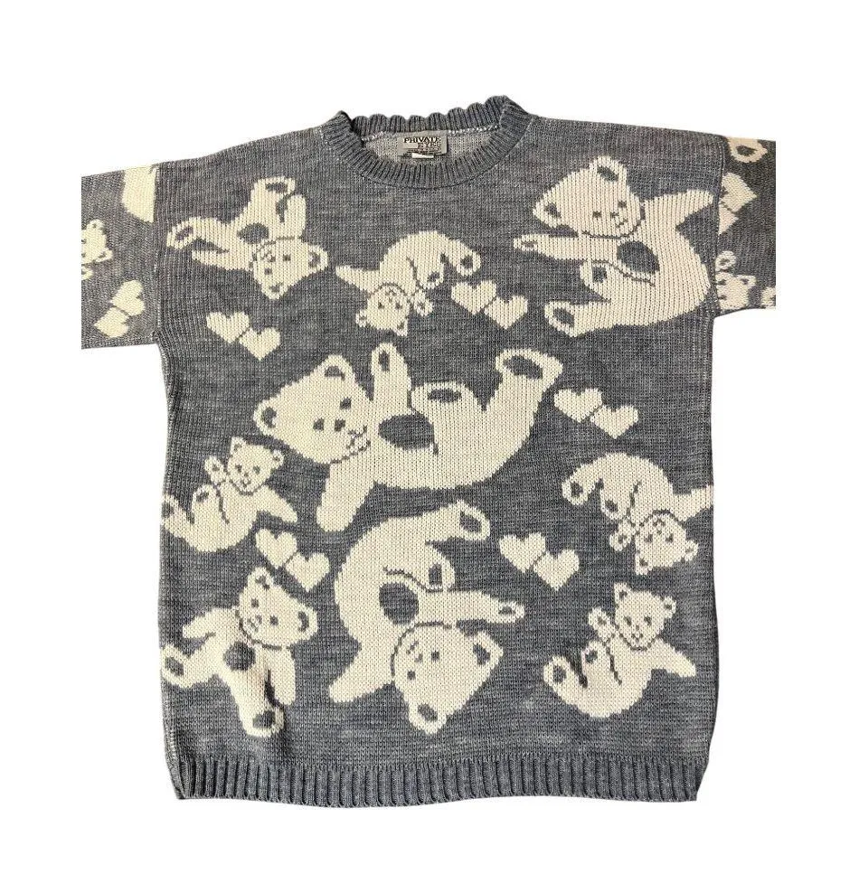 Vintage Private Eyes Sweater Womens M/L? Blue White Teddy Bears USA Made Size M - Image 14