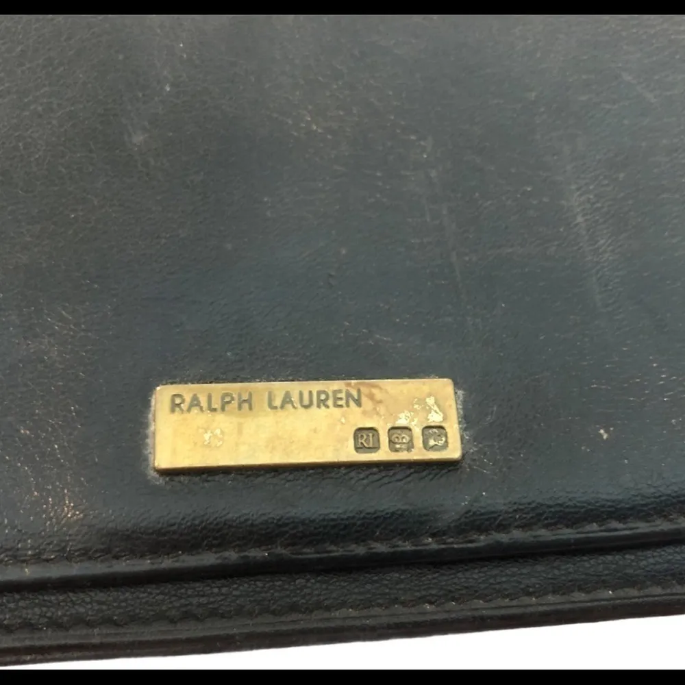 VTG  Black Leather Wallet Brass Retro Collectible Zipper Logo - Image 5