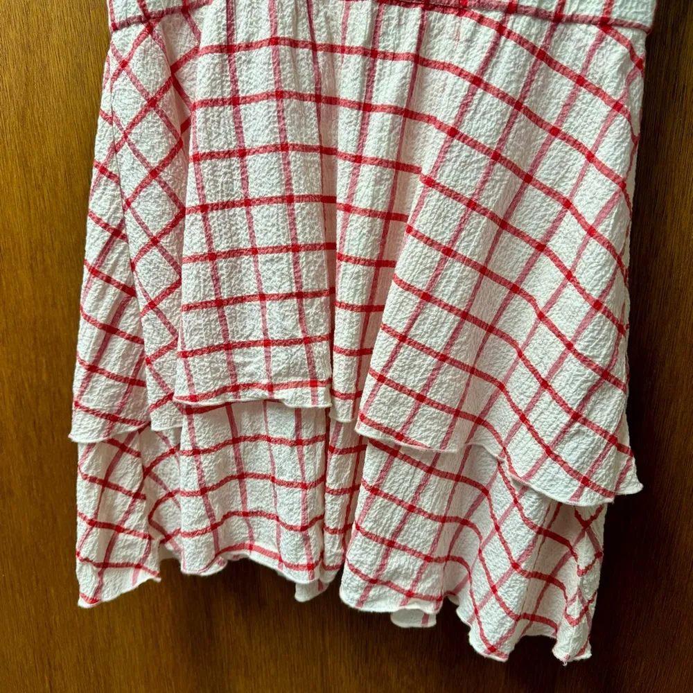 The Shirt by Rochelle Behrens Sleeveless Ruffled Windowpane Plaid Dress Small S Red - Image 4