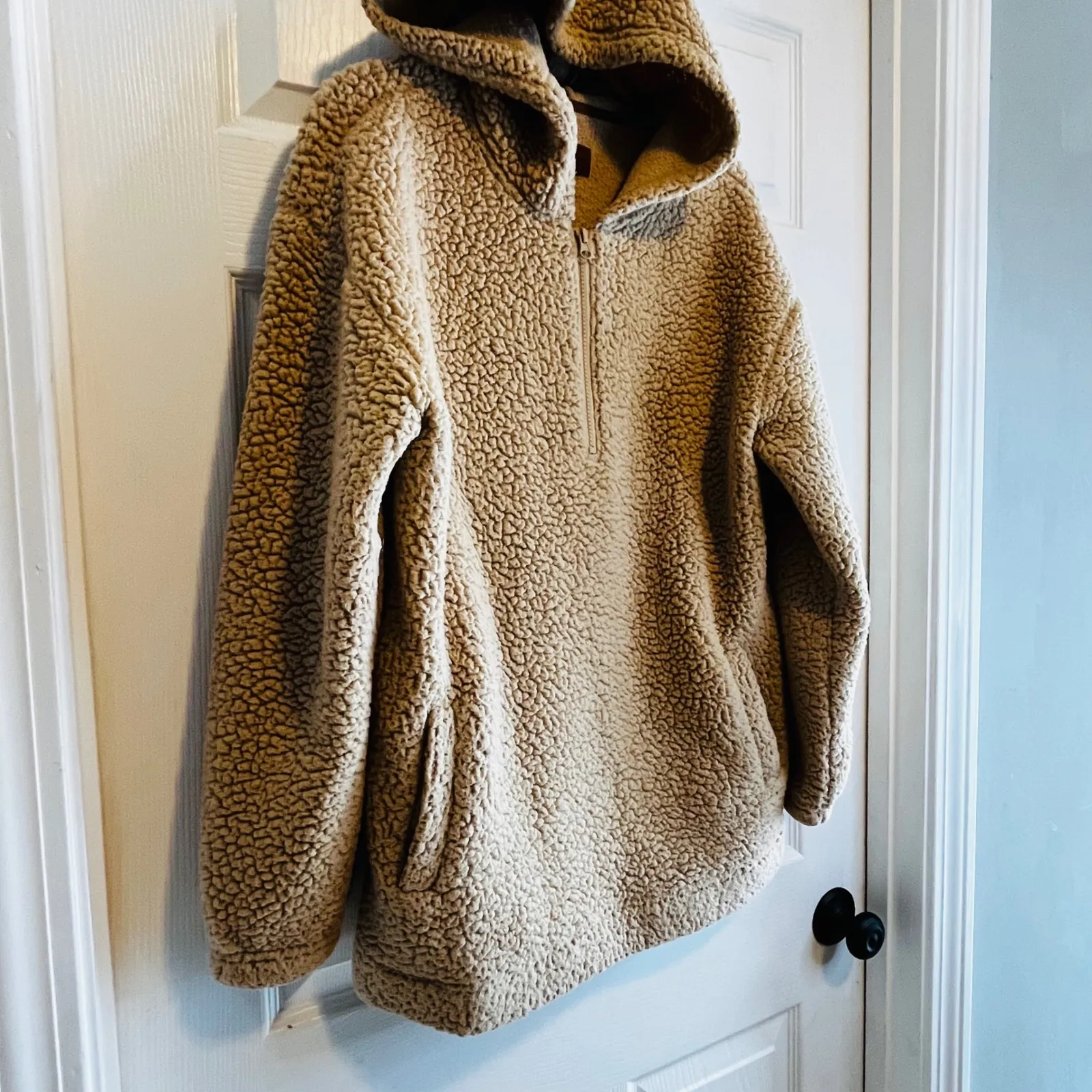 Koolaburra by UGG Sherpa Fleece Half Zip Hoodie Tan Size M - Image 7