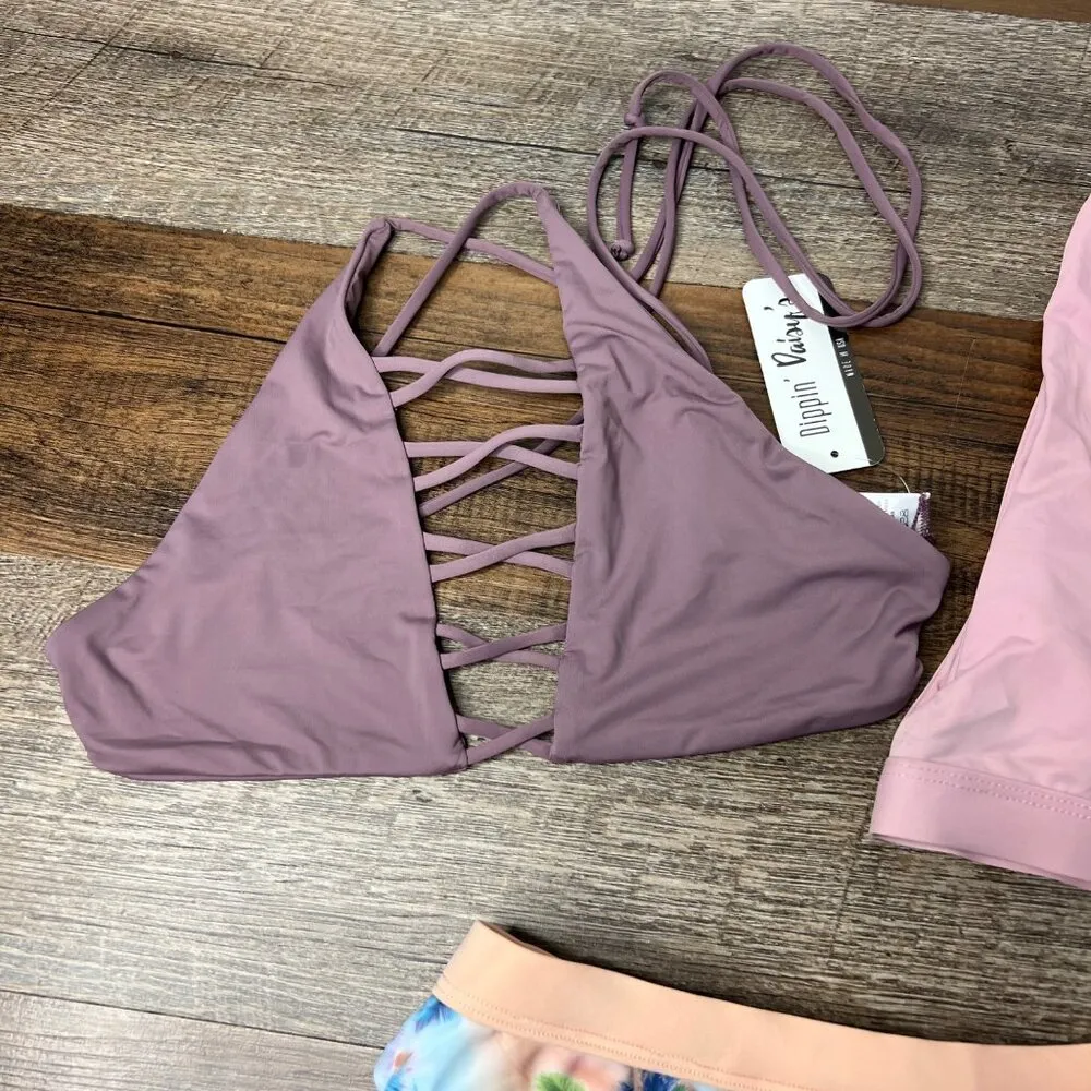 NWT Dippin Daisy's Mix & Match Bikini 3 Pieces Tropical Hawaiian High Waisted S Pink - Image 3