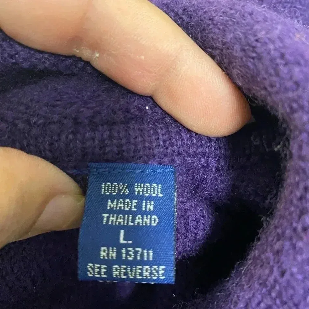 Karen Scott Pure Wool Purple sweater cardigan‎ shoulder pads buttons Size L - Image 6