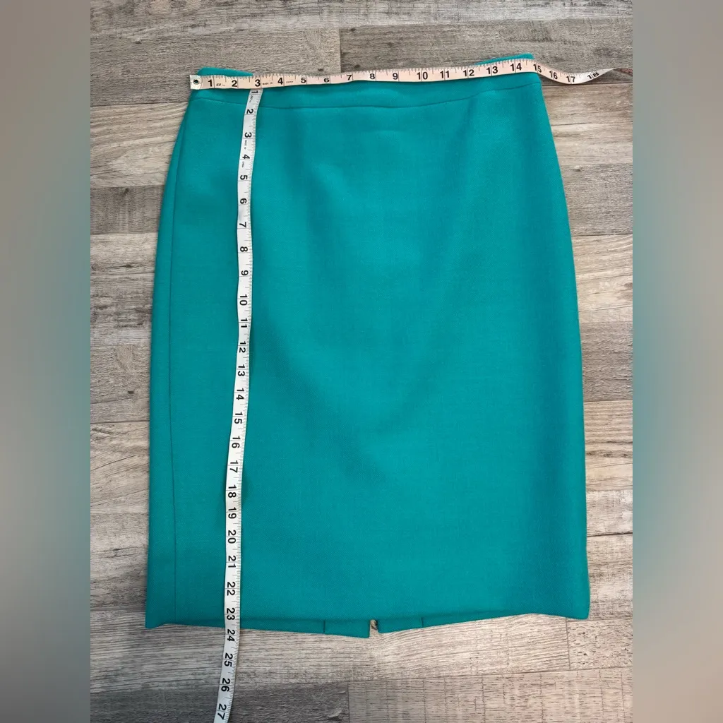 J. Crew 100% Wool Teal Lined Pencil Skirt Small Flaw K35 - Image 3