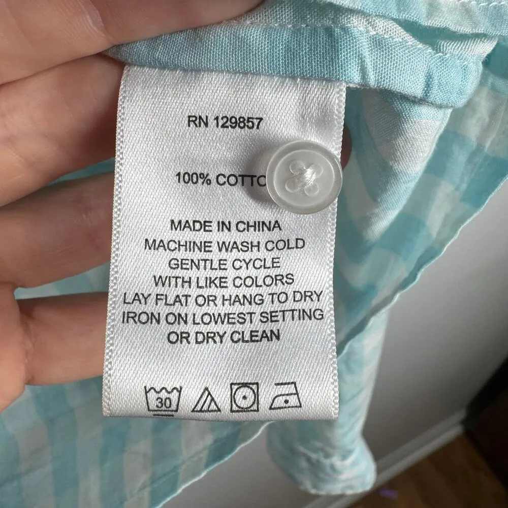 The Shirt Rochelle Behrens Top Women M Blue White Gingham Plaid Cottage Peasant Size M - Image 5