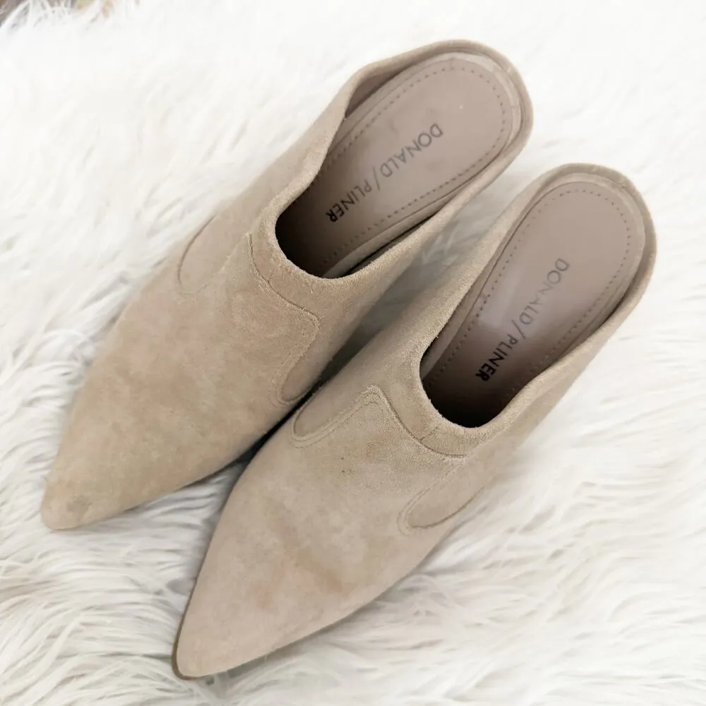 DONALD PLINER | Valda Clog Sand Tan Heeled Mules Slide On Boots Heels | Size 7 - Image 3