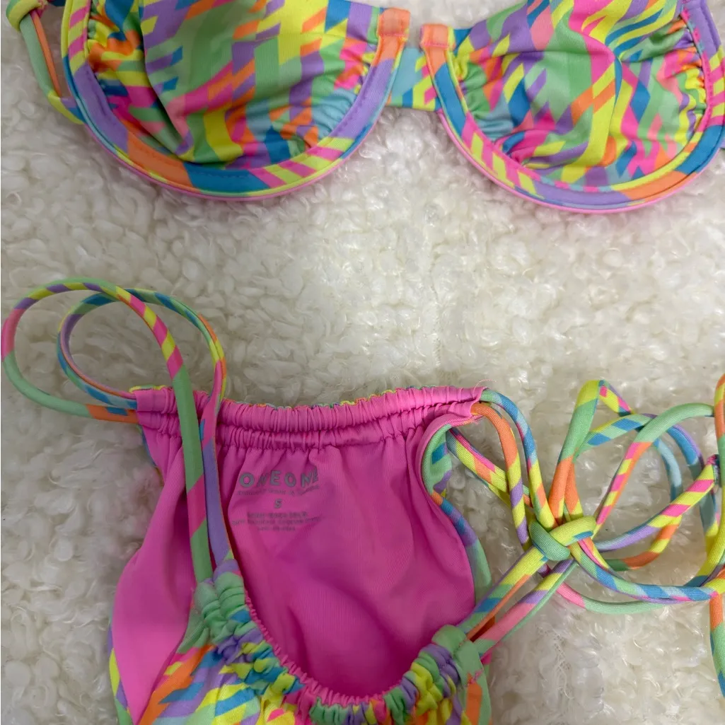 ONEONE Eco Multicolor Kendra Underwire Bralette Bikini & Bikini Bottoms set S Pink - Image 8