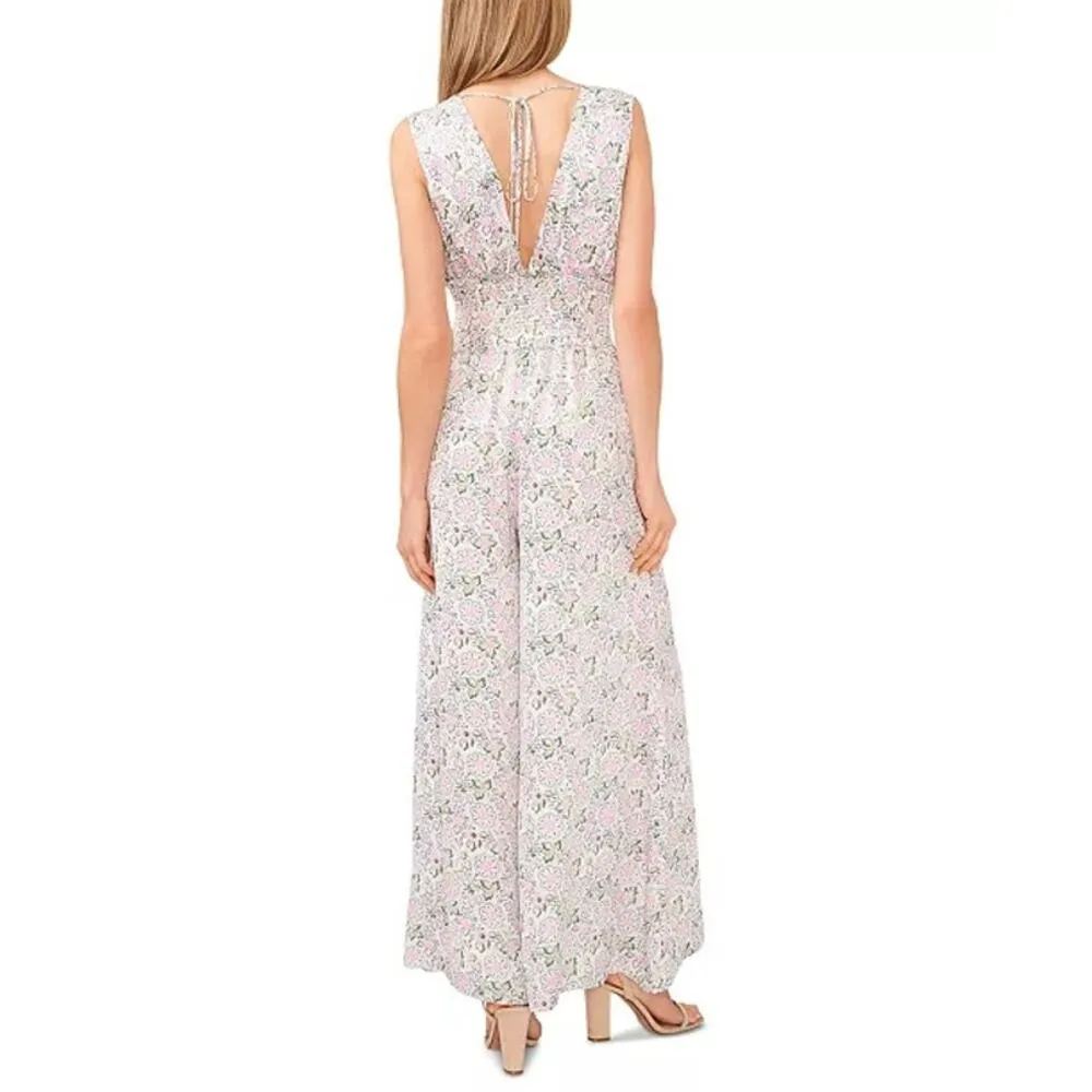 CECE Floral Sleeveless Smocked Waist Jumpsuit Size L New with Tag MSRP $129 - Image 9