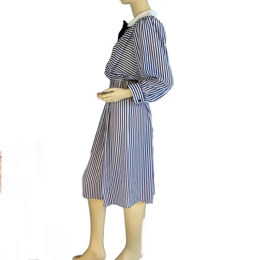 REO ORIGINALS VINTAGE 1980'S BLUE & WHITE STRIPED SHEATH DRESS W/TIE (8) - Image 7