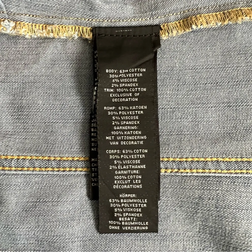 Harley Davidson Women’s Camo & Studs Accent Distressed Blue Jean Denim Vest sz S - Image 6