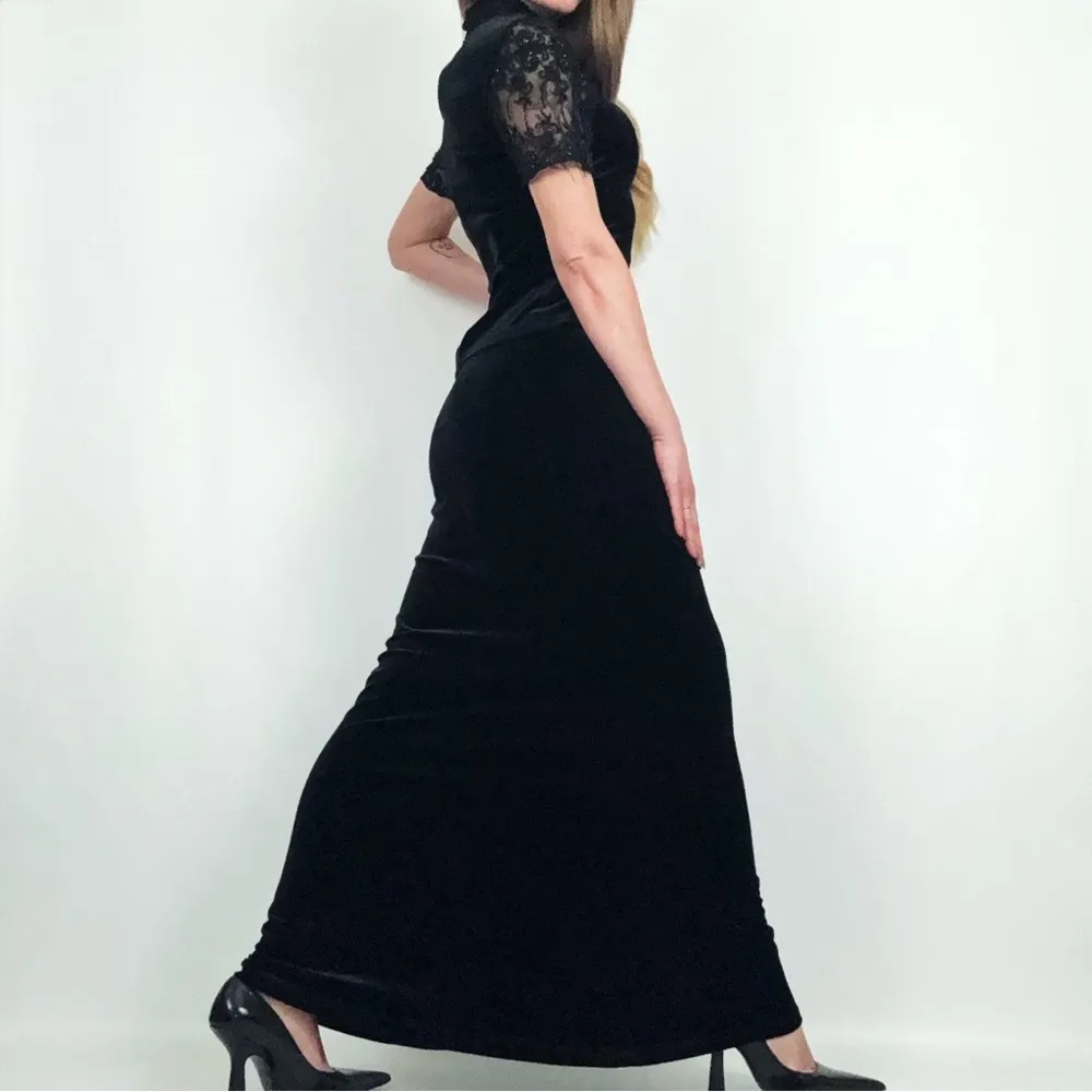 Vintage 90’s Velvet Beaded Top & Maxi Skirt Coord Set in Black | Size S - Image 9