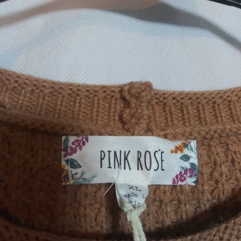 Pink Rose Knit Maple Striped Brown Textured Sweater Neutral Size XL - Image 6
