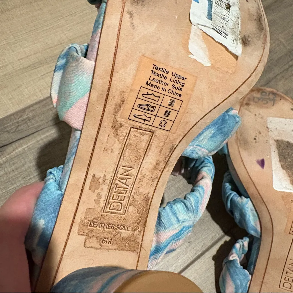 Deltan Colette Printed Three Band Mint‎ Dress Sandals tie dye blue Size 6 - Image 8