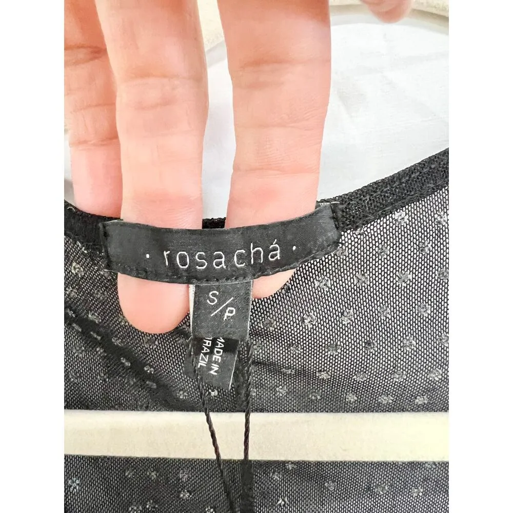 NWT Rosacha Polka Dot Sheer Crop Blouse Top & Tie Waist Flare Pants Set Black S - Image 3