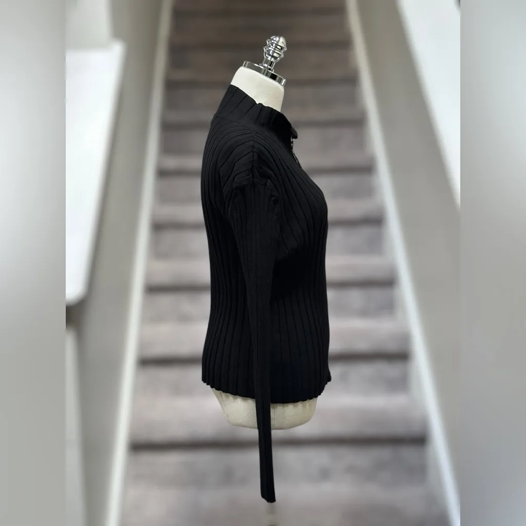 Vintage Y2K Belldini Black Ribbed Rhinestone Long Sleeve Zip Sweater Women’s XL - Image 7