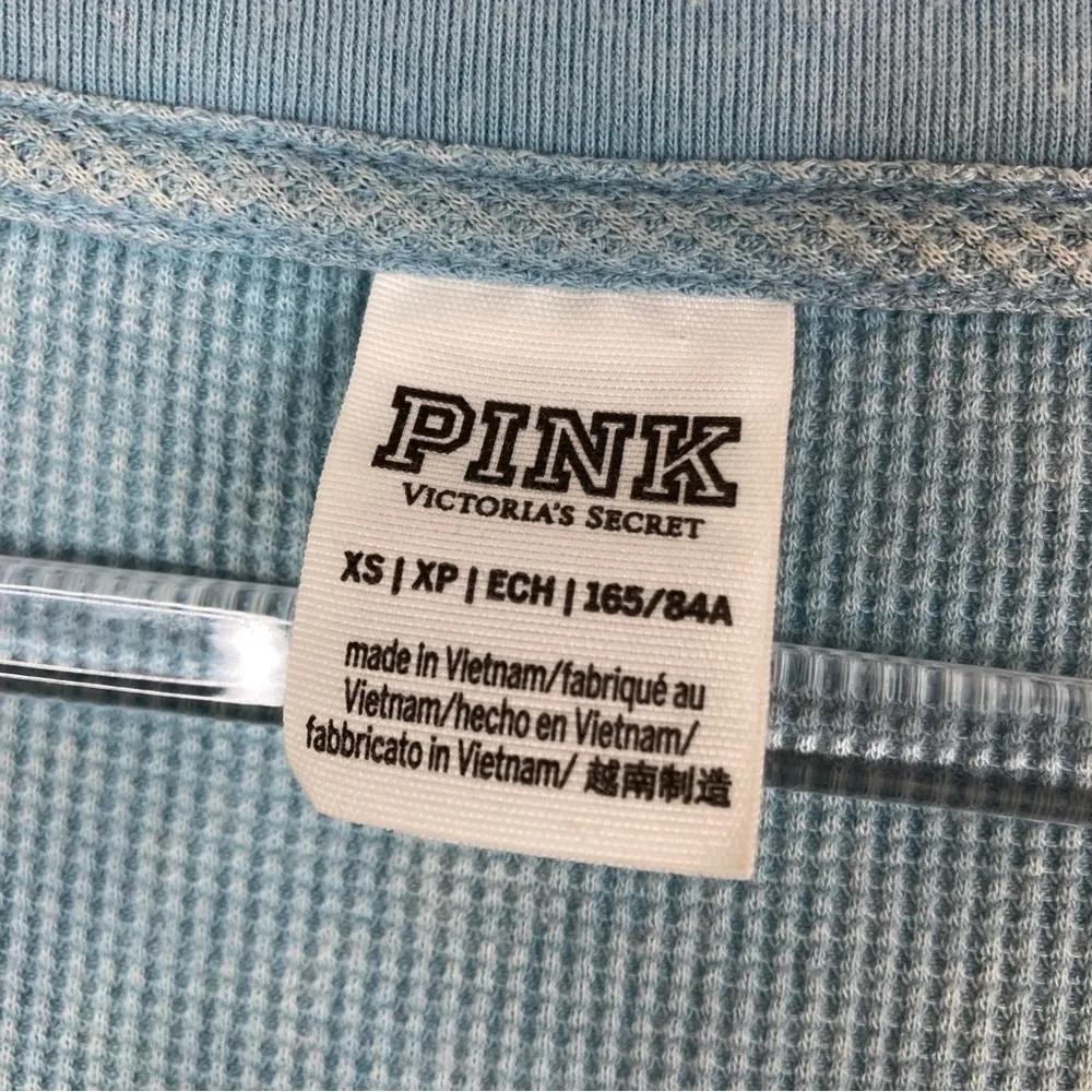 PINK Victoria's Secret | Waffle Knit Dusty Blue V-Neck Long Sleeve Tee XS - Image 3
