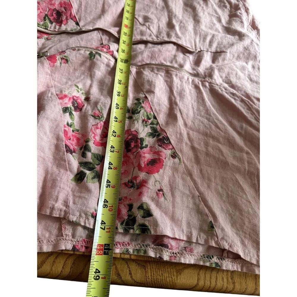 Lin Blanc 100% Linen Pink Floral Embellished Long Dress Lagenlook - Image 9