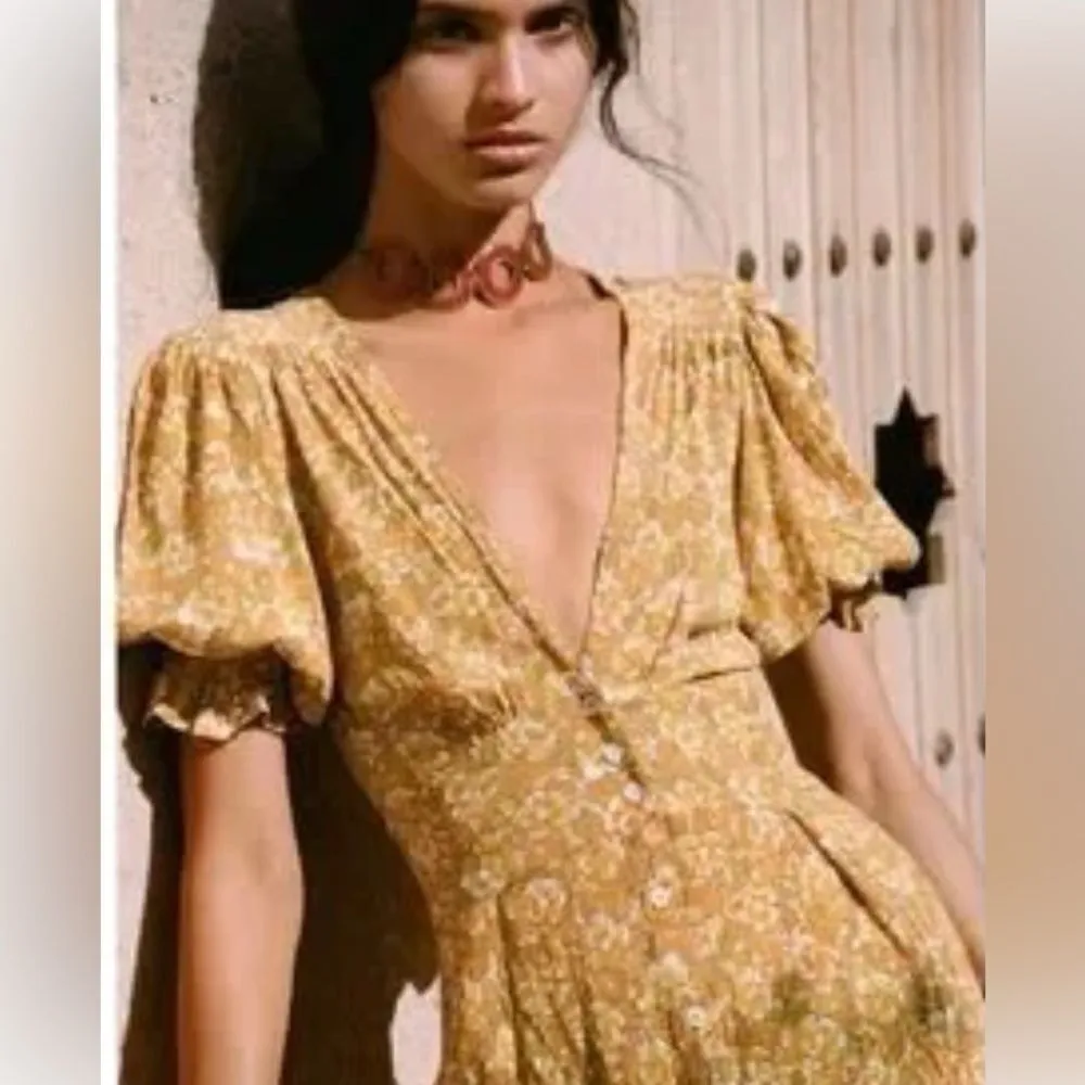 Faithfull the Brand Yellow Floral Midi Dress XS - Image 5