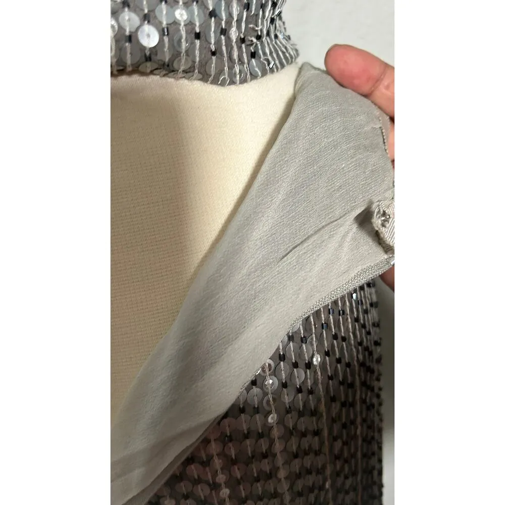 Bagley Mischka Silver Sequin 2-Piece Pant Set Size 12 LG Silk Lined Evening Glam - Image 12