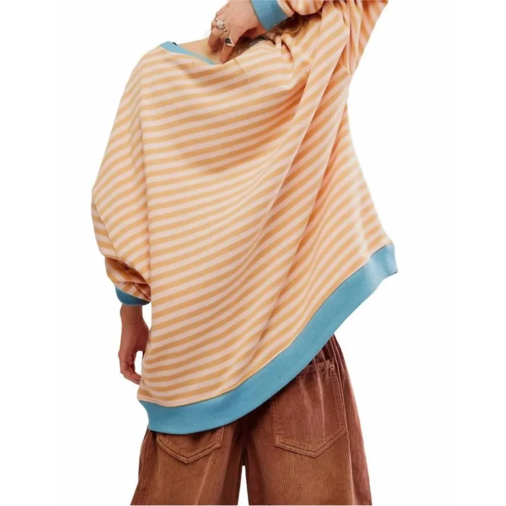 NWOT Free People We The Free Women’s Classic Striped Crew Latte Combo Sz L - Image 2