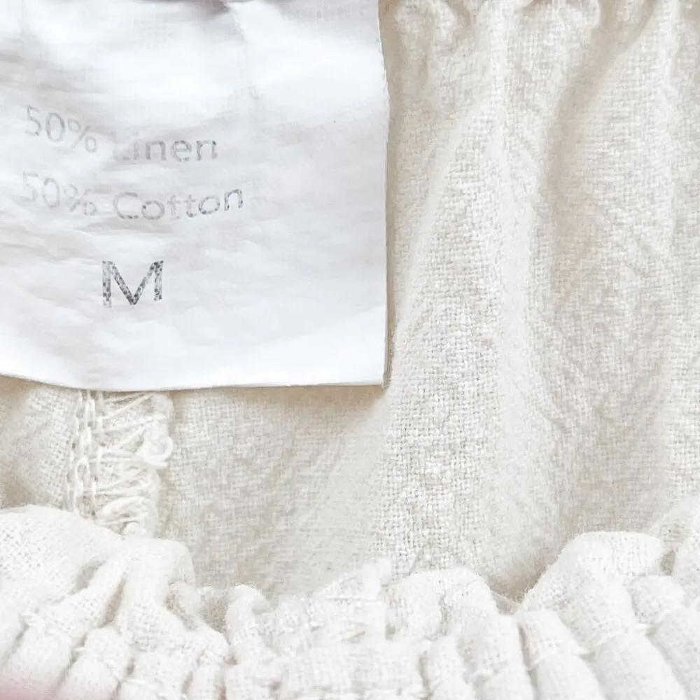 Linen Cropped Wide Leg High Waisted Tan Drawstring Waist Pants Lightweight - Image 7