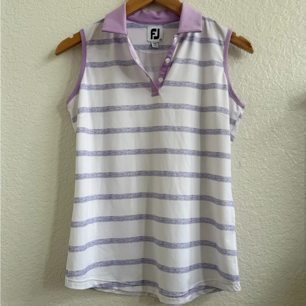 FootJoy Women’s Spacedye Stripe Polo Tank - White Purple XS - Image 3