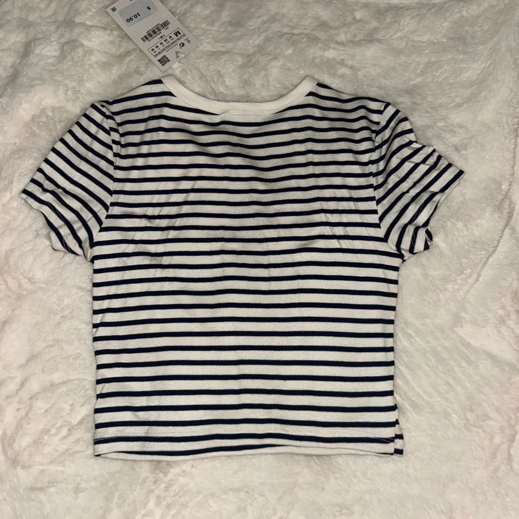 Zara Black and White Striped T-Shirt - Image 3