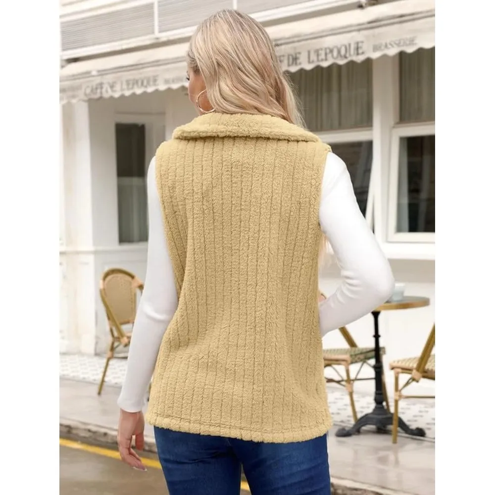 Spadehill Womens Beige NEW Winter Button Down Warm Lapel Fuzzy Fleece Vest Sz XL Tan - Image 5