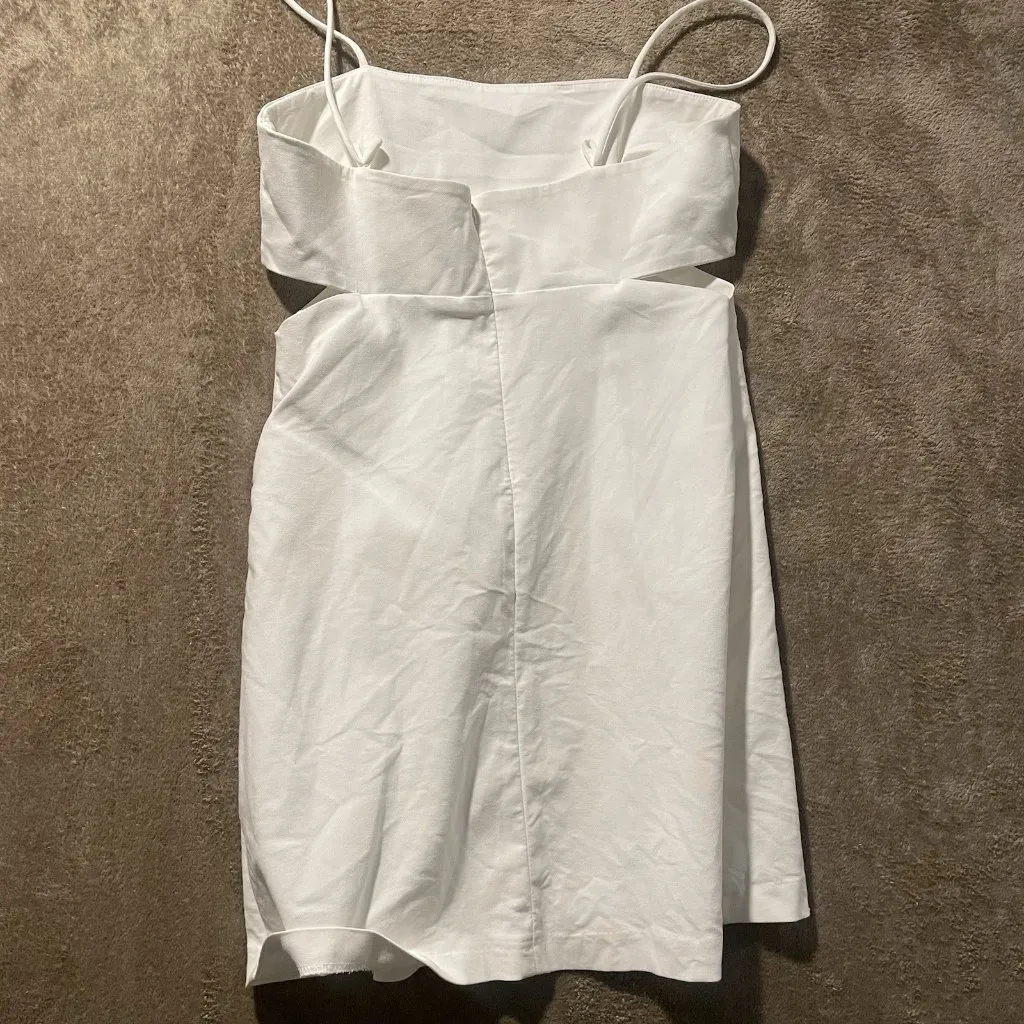 Zara Dress Women's Medium White Mini Cut Out Fitted Zip Up Back Spaghetti Strap - Image 3