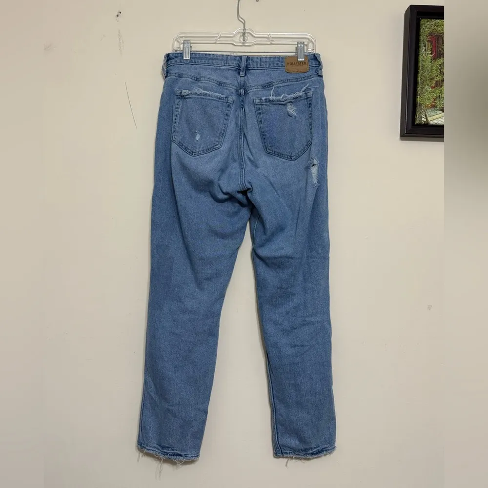 HOLLISTER High-Rise Mom Jean Curvy Distressed Ripped Blue Ankle Stretch size 9 - Image 6