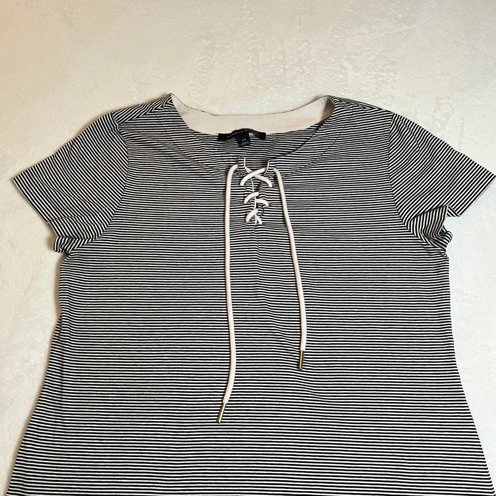 Tommy Hilfiger Lace Up Stripe Shirt Dress Size Large Knee Length Casual Nautical - Image 3