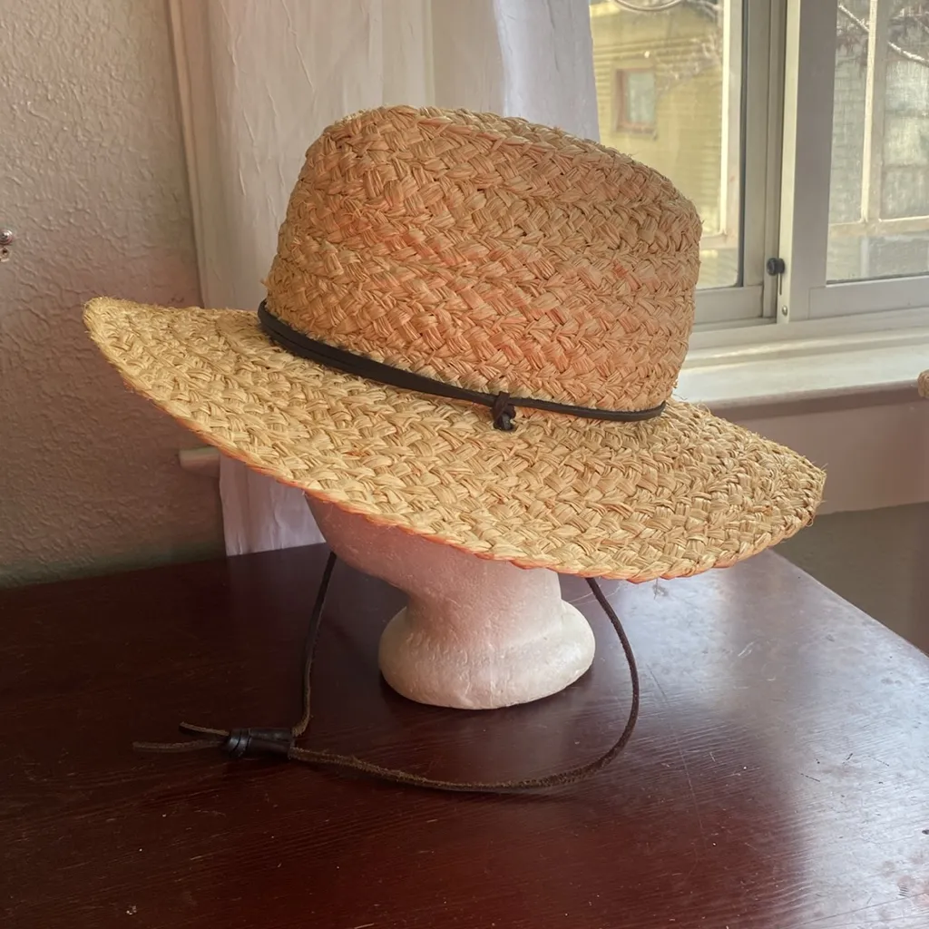 Madewell x Biltmore Raffia Lifeguard Straw Hat M/L Leather Chin Strap Tan Brown - Image 3