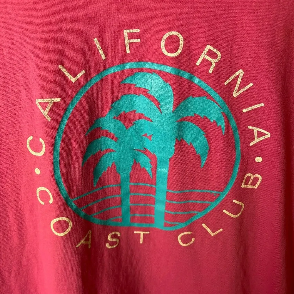 Vintage 80s 90s California Coast Club T Shirt Pink XL Extra Large USA Palm Tree - Image 14