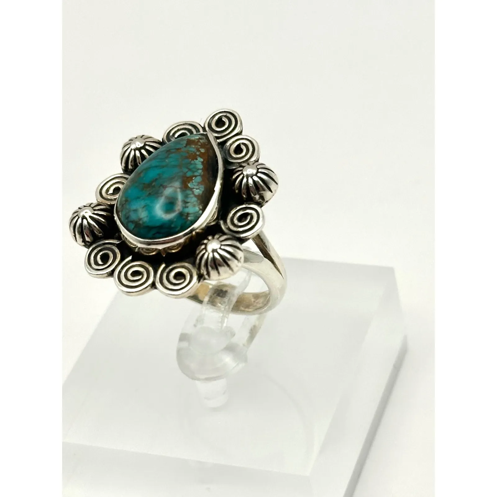 Turquoise Southwestern Sterling‎ Silver Ring Size 8.25 - Image 4