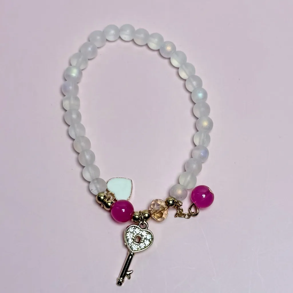 Elegant Beaded Bracelet Set with Key Charm (Set T) Blue - Image 2