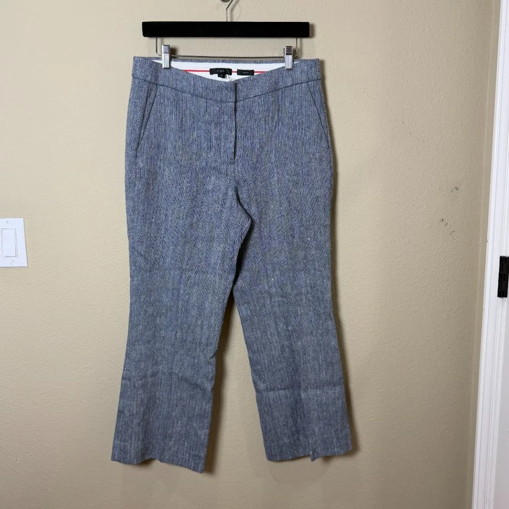 J.Crew Hayden Linen Cotton Herringbone Flare Pants in Navy Heather Size 10 New - Image 2