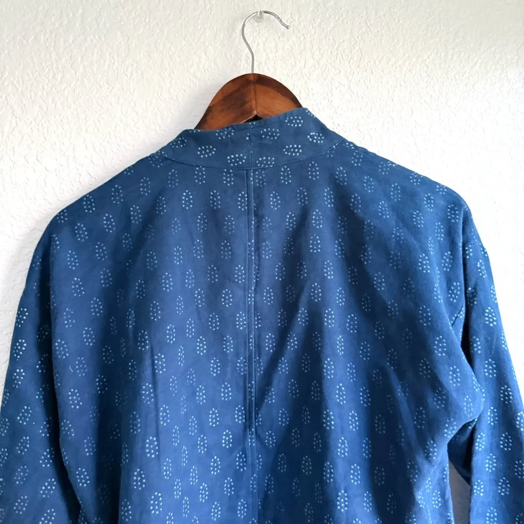 EILEEN FISHER Womens Kimono Jacket Blue Block Print Organic Cotton Size Small - Image 5