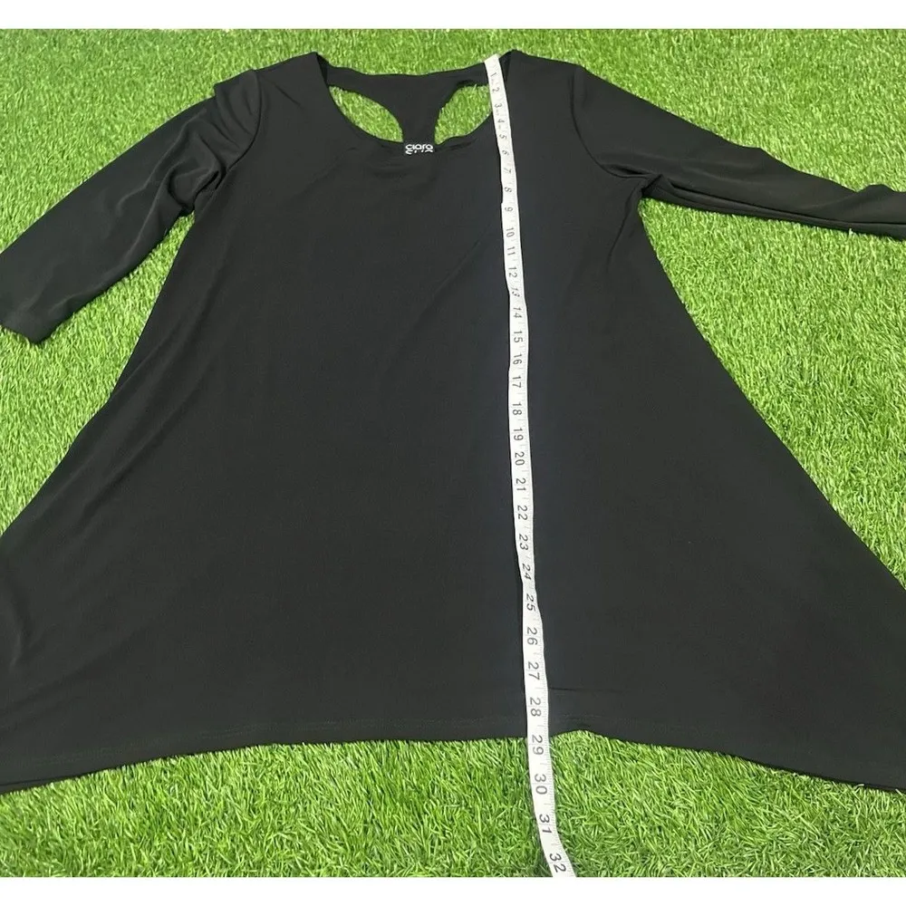 Clara Sun Woo Women’s 3/4 Sleeve Black Top Size Small Cut Out Asymmetrical hem - Image 5
