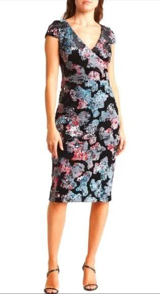 New Dress the population Jaleah Sequins Velvet Sheath Dress Black Multi - Image 1