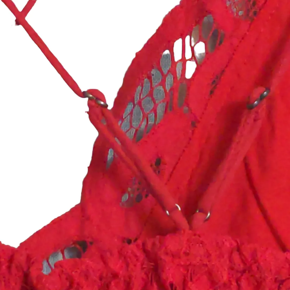 Free People Adella Cami Crochet Lace Flowy Tiered Crisscross Cherry Red S New - Image 7