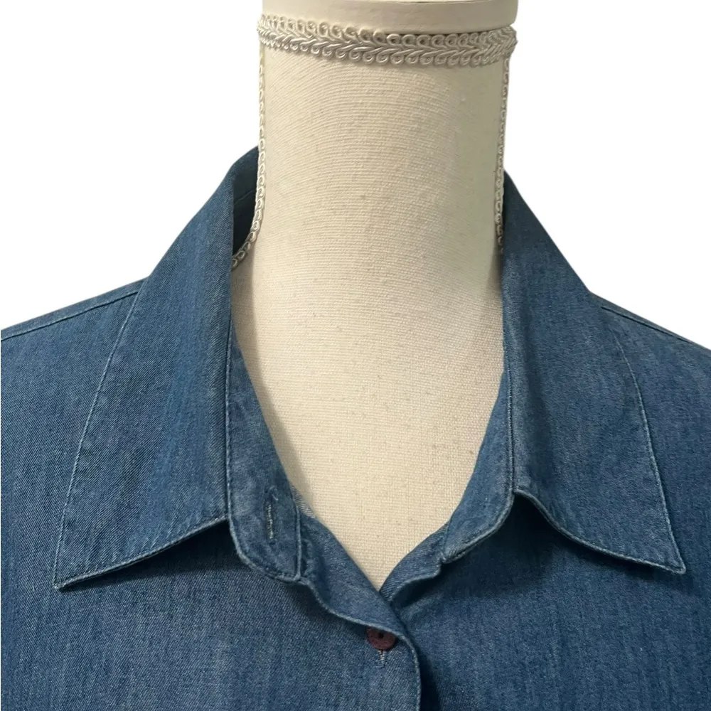 Karen Scott Embroidered Appliqué Winter Holiday Light Denim Shirt Snowman XL - Image 3