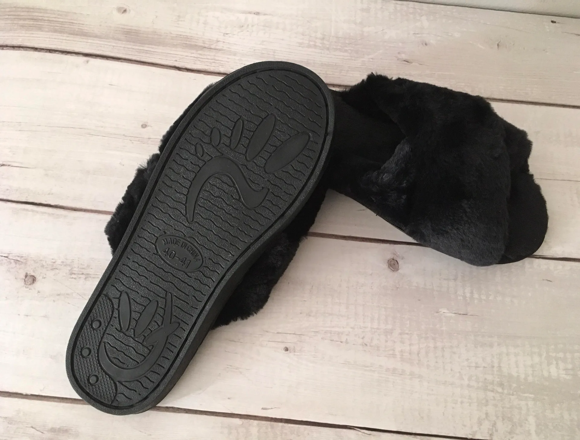 Black Plush Slippers, Size 9/10 - Image 7
