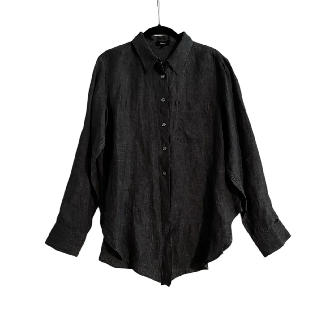 Theory hekanina Drape Hemp Shirt Button Front Long Sleeve Size Medium - Image 2
