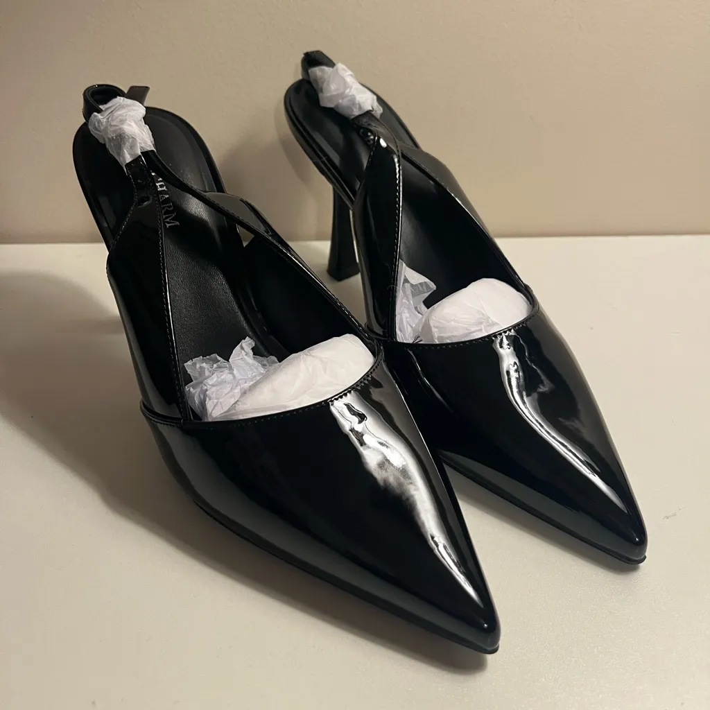 New in box Loopcharm Black PU Slingback Pointed Toe Pumps 3.15” Heel Size 8 - Image 7