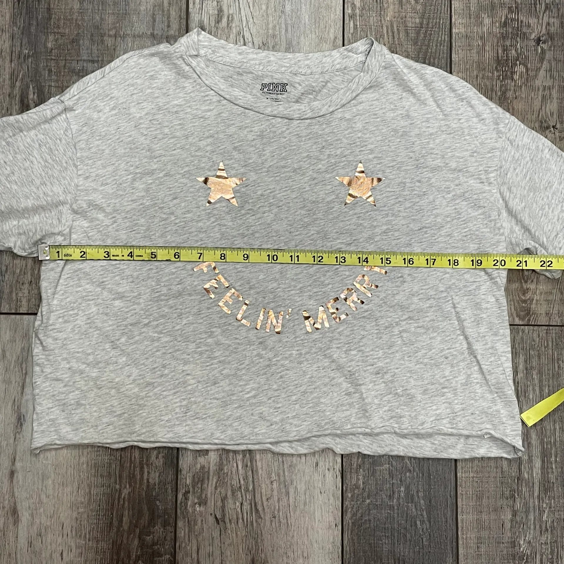 PINK by Victoria’s Secret Light Gray With Gold Stars Pajama Croptop Medium - Image 9