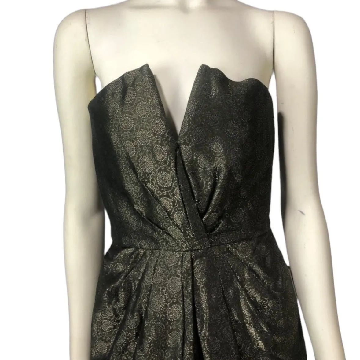 1980’s Carolyne Roehm strapless Metallic Brocade Strapless Gown formal dress XXS - Image 3