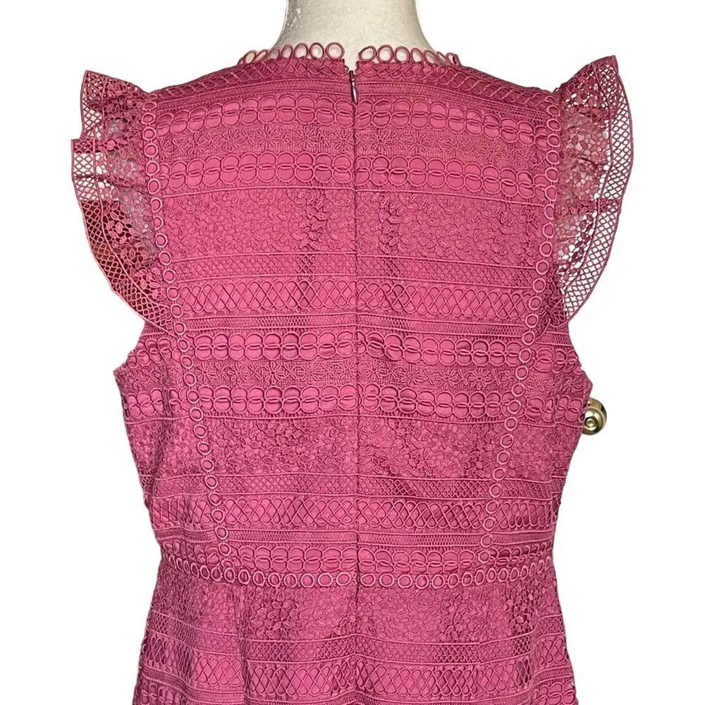 J. Crew Women’s CAP Sleeves Ruffle Dress Size 12 Mixed Lace Crochet - Image 8