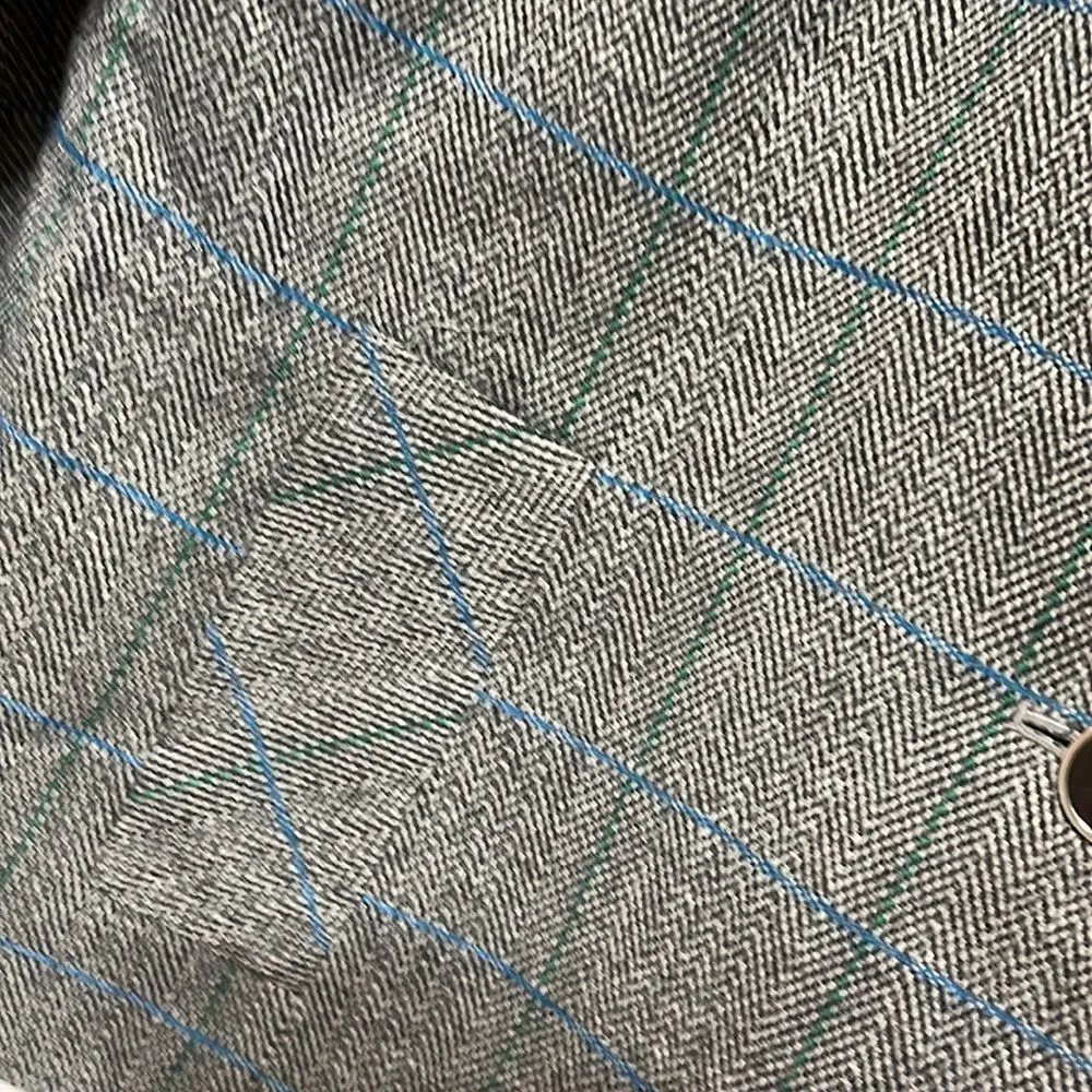 Vintage Kasper Pinstriped Blazer Light Shoulder Pads Gray Blue Green Size 12 - Image 6