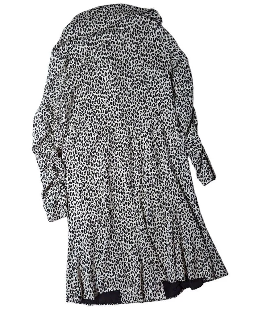 Vtg Y2K Newport News Beige Black Leopard Print Mob Wife Duster Cardigan Jacket L - Image 2