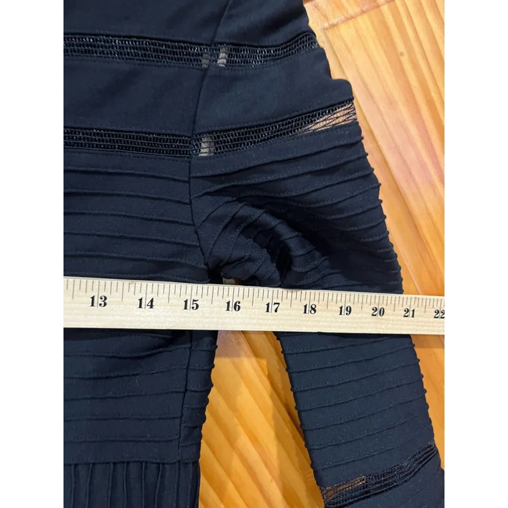 Tadashi Shoji Black Illusion Mesh Stripe Dress Pintuck Pleats Jersey Size Small - Image 5