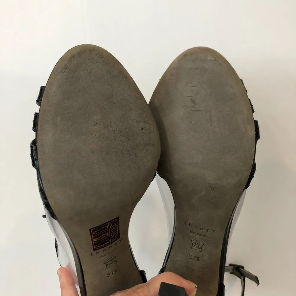 Theory  7.5 Black Patent Leather Peep Toe Heels - Image 7